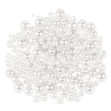Imagem de 50 peças de contas de pérolas para artesanato branco tamanho misto 3/4/6/8/10/12/14/20 mm miçangas com furos para fazer joias, pulseiras, colares, brincos e enchimento de vaso, pequenas contas redondas ensacadas kits de decoração DIY