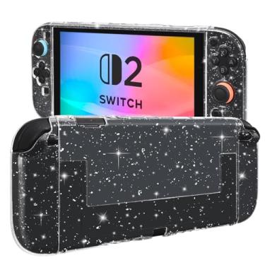 Imagem de DLseego Capa protetora com glitter compatível com console Nintendo Switch 2 (2025) - placa traseira macia com capa Joycon de TPU macio com design de absorção de choque e anti-arranhões - cristal