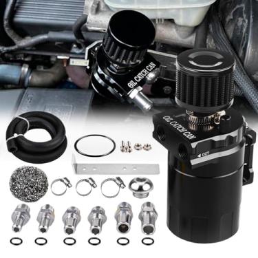 Imagem de ZHSYMX Kit universal de lata de captura de separador de óleo de alumínio de 300 ml com suporte de instalação e tubo espesso, preto