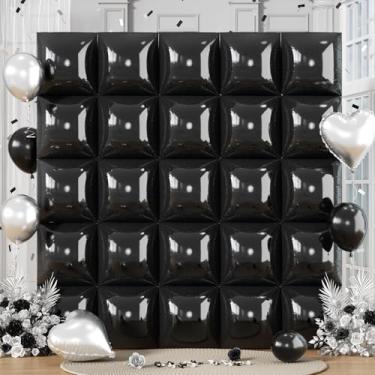 Imagem de Black Square Foil Balloons Wall, 25PCS Double Sided Metallic Chrome Black Foil Square Balloon Backdrop Tunnel Arch Kit Background Decor for Birthdays Graduation New Year Racing Theme Halloween Wedding