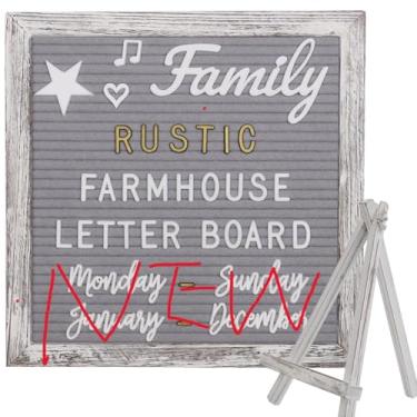 Imagem de Quadro de cartas de feltro cinza rústico 25 x 25 cm com letras pré-cortadas, quadro de mensagens de feltro cinza com moldura de madeira de fazenda, placa de anúncio de bebê, marcos de gravidez