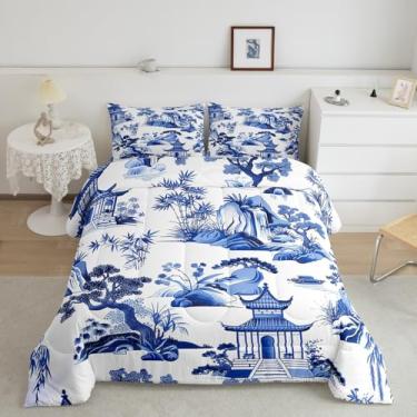 Imagem de Feelyou Conjunto de cama infantil vintage, floral, retrô, para decoração de quarto de meninos, meninas, adolescentes, edredom com planta boho, azul petróleo, 3 peças
