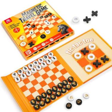 Imagem de Jogo de tabuleiro Coogam Magnetic Travel Chess 3 em 1 com bolsa de tra