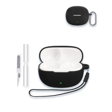 Imagem de Capa para fones de ouvido Edifier X5 Evo True Wireless Active Noise Canceling, WUNIAK Capa protetora de silicone macio, portátil, resistente a arranhões, com kit de limpeza, mosquetão e cordão, preta