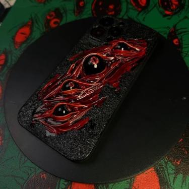 Imagem de Unitvbba Capa de telefone gótica 3D feita à mão com olho de monstro – Ajuste personalizado para todos os modelos de telefone – Exclusivo para fãs de terror, cosplay, amantes de estética escura (olhos