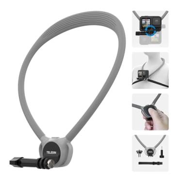 Imagem de TELESIN Suporte de pescoço SE 2.0 com almofada de ar, alça ajustável no peito e suporte de pescoço para vlogging de mãos livres, para GoPro Hero 13/12/11/10/9, insta 360 X5/X4/X3/Ace Pro 2, Action 3/4