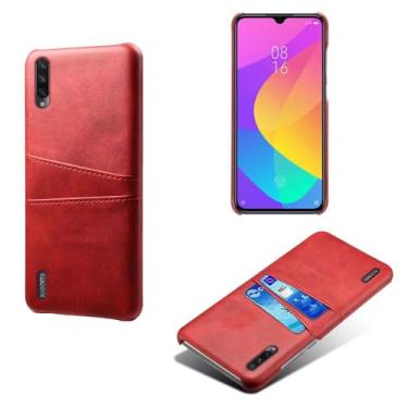 Imagem de Capas Compatível com Xiaomi A3,Caso de couro PU-Tampa de telefone a prova de choque com 2 slots de cartão,Proteção anti-impressão digital e anti-gota-Red