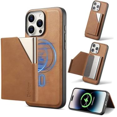Imagem de JIAONASHIJIA Compatível com MagSafe Capa para iPhone 13 Pro Max - Carteira magnética de couro - Bloqueio RFID - Suporte de cartão de crédito destacável 2 em 1 - capa à prova de choque - compartimentos