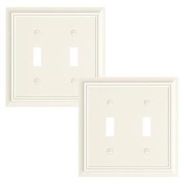 Imagem de Pacote com 2 placas de interruptor de luz de interruptor duplo, capas decorativas de fibra de bambu natural durável, placa de parede de 2 grupos, resistente à corrosão