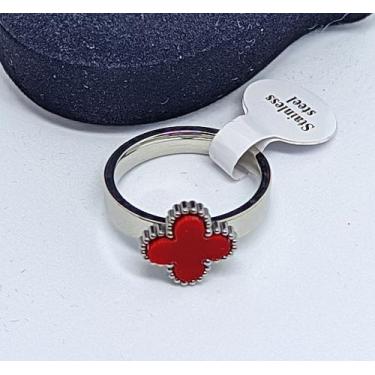 Imagem de Anel aliança Aço Inoxidável Prata Trevo madripérola Branco Inox Pratea