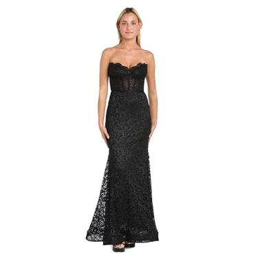 Imagem de Vestido corpete de renda sem alças com glitter juvenil com bainha trompete - vestido de festa formal longo, Preto, 5