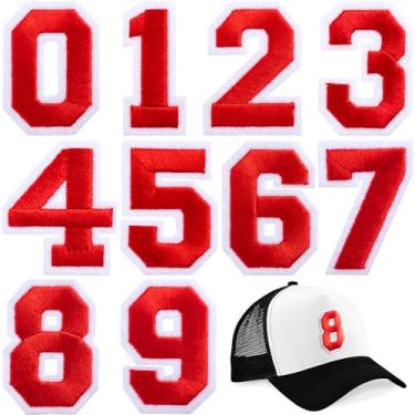 Imagem de HINZIC 10 peças de adesivos numéricos passados, 0-9 números costurados em apliques de bordado para roupas time universitário, camisetas de rúgbi, esportes, futebol, vôlei, jaqueta - vermelho