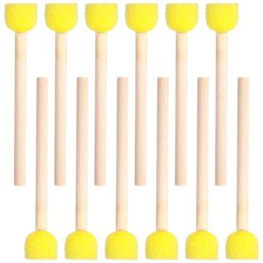 Imagem de 40 peças de pincel redondo de espuma de esponja de 0,6 polegadas, pincéis de esponja amarela para pintura, pincel de espuma de cabo de madeira, esponjas, pincéis de pintura para artes DIY e artesanato