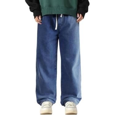 Imagem de Calças De Ganga Largas Para Rapaz Calças De Ganga Largas Largas Calças De Ganga De Ajuste Simples Estilo De Rua Perna Larga Reta Calças Casuais Azul Claro Calças Jeans Pr, Darkblue, L