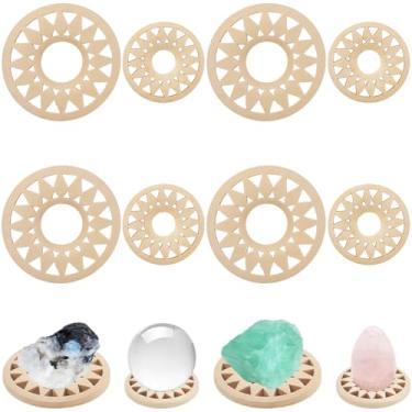 Imagem de CRASPIRE 10 peças, 2 tamanhos, suporte de esferas de cristal de madeira, exibição de bola, formato de girassol, refinado, vintage, mini ovo de madeira, para mostrar pedras preciosas, decoração de casa