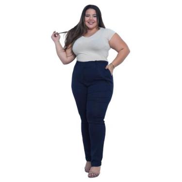 Imagem de Calça Feminina Lisa Plus Size Casual - Cacharrel Store, G3, Azul marin