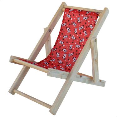 Imagem de Cadeira Espreguiçadeira Dobrável Infantil Madeira Maciça Natural com Tecido