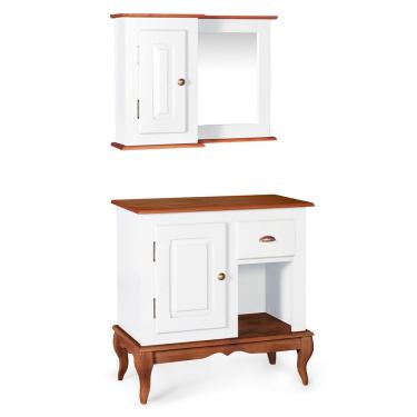 Imagem de Gabinete para Banheiro e Armário Espelheira Dália 3064 - Branco/Imbuia Glazer