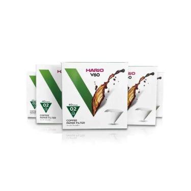 Imagem de Kit com 5 pacotes - Filtro Hario V60 Branco 40 unidades Tamanho 02