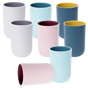 Imagem de IUMLXJO 8 peças de copos de banheiro, 330 ml, suporte de escova de dentes de plástico inquebrável, reutilizável, seguro para lava-louças, copos de banheiro, suporte de pasta de dente, copo de