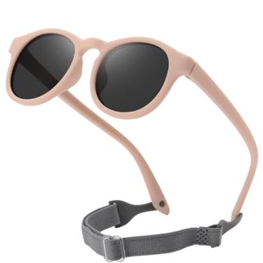 Imagem de DUCO Óculos de sol polarizados dobráveis para bebês com alça para recém-nascidos, meninas, meninos de 0 a 24 meses, redondo S8308, Armação rosa fosca, lente cinza, common
