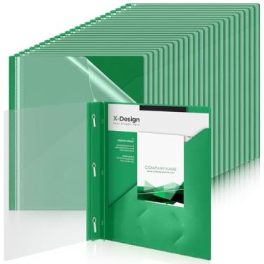 Imagem de Teling 48 capas de relatório frontais transparentes com 3 prendedores de pinos, 29 x 23 cm, capas de arquivo de plástico para livros com capacidade para 90 folhas, pasta de apresentação com capa