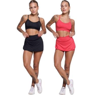 Imagem de KIT 2 Conjunto Top Alça Fina E Short Saia Serra e Mar Roupa Para Academia Treino Moda Fitness-Feminino