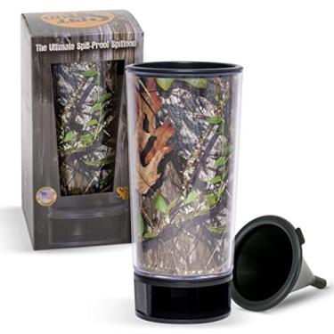Imagem de SPITBUD.COM Mossy Oak Obsession - The Ultimate Spittoon for Chew - Copo portátil para molho e rapé com tampa, aba pop, funil à prova de derramamento, cortador de lata e suporte - Cabe em porta-copos