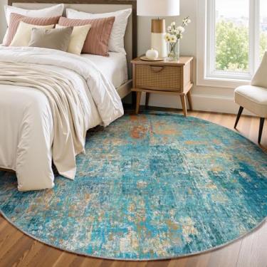 Imagem de RELEANY Tapetes laváveis de 2,4 m antiderrapantes modernos abstratos macios para sala de estar, entrada, quarto, berçário, estampa estampada, azul-petróleo, verde, laranja, vermelho enferrujado