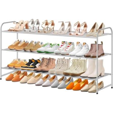 Imagem de MISSLO Sapateira longa de 3 níveis para organizador de sapatos de armário, prateleira larga empilhável para sapatos, comporta 24 pares de tênis masculinos, sapatos femininos, botas, cinza