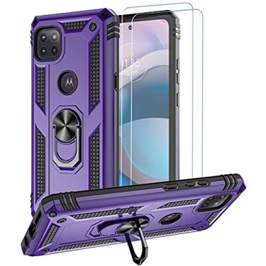 Imagem de Capa para Moto One 5G Ace, capa para Motorola One 5G Ace com protetores de tela HD, suporte de anel de nível militar Androgate 4,5 m testado contra queda, capa à prova de choque roxa