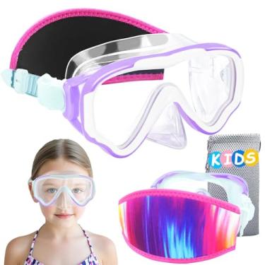 Imagem de Vvinca Óculos de natação infantil com capa de nariz, óculos de natação com alça de tecido, máscara de mergulho com snorkel, sem vazamento, visão ampla, anti-neblina, anti-UV, lentes antiestilhaçadas