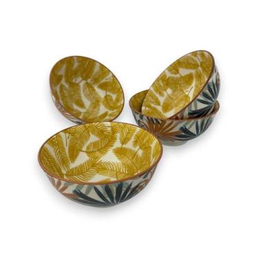 Imagem de 04 Bowl Tigela Cumbuca Estampa Folhagens Porcelana Pequena - Incasa
