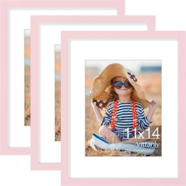 Imagem de Vittanly Conjunto de 3 porta-retratos de 28 x 35 cm, exiba imagens 20 x 25 cm com tapete ou 28 x 35 sem tapete para montagem na parede, molduras para decoração de casa, madeira projetada, rosa