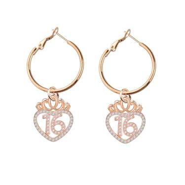 Imagem de FEELMEM Presentes de aniversário de 16 anos, brincos de argola com pingente de coroa de princesa, círculo, 16 anos, presentes para 16 anos, 1, Aço inoxidável, liga metálica, 1