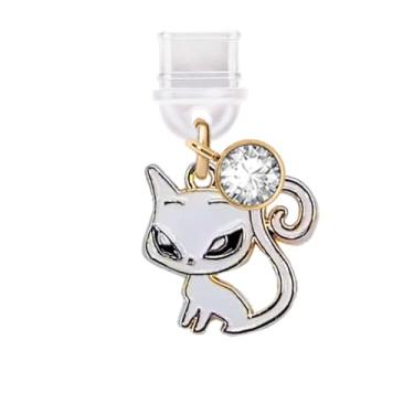 Imagem de ELISE & FONDA TP788 Tipo-C porta de carregamento plugue antipoeira pequeno gato gatinho pingente de celular para iPhone 15/16/Samsung/OnePlus/Xiaomi/oppo telefones Android (branco)