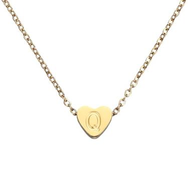 Imagem de PATIKIL Colar de coração com inicial para mulheres, banhado a ouro 18K, corrente de aço inoxidável delicada, nome personalizado, letra Q, colares com pingente para mulheres, joias, presentes, tom