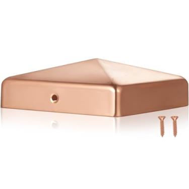 Imagem de Tandefio 1 peça 15 x 15 cm (real 14 x 13 cm) tampas de poste de cobre sólido tampas de deck pirâmide com parafuso para metal madeira cedro cerca deck corredores caixa de correio tampa final
