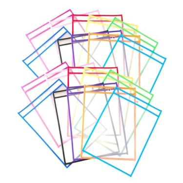 Imagem de ＫＬＫＣＭＳ 20 peças de bolsos para apagamento a seco, porta-bilhetes 10x14 para materiais escolares de professores, cores sortidas, bolsos para apagamento a seco