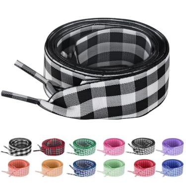 Imagem de UamGlsob Cadarços de sapato de fita de guingão de 25 mm, xadrez xadrez cetim chiques lindos cadarços de substituição para tênis feminino, Preto 02, 39"/100cm