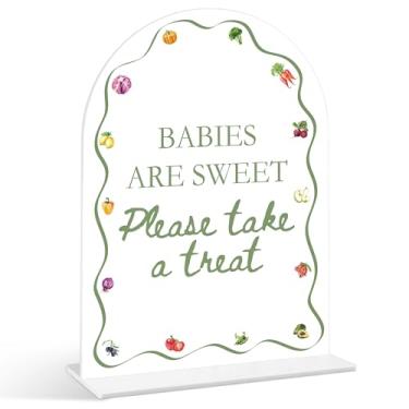 Imagem de Placa Babies Are Sweet Please Take a Treat - Placa de chá de bebê cultivada localmente, 1 pacote de placa de acrílico com suporte, decoração de mesa de festa reveladora de gênero, suprimentos de chá