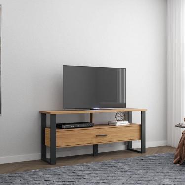Imagem de Rack para TV Até 55 Polegadas 01 Gaveta 140cm Estilo Industrial Freijó Preto Fosco Dalla Costa
