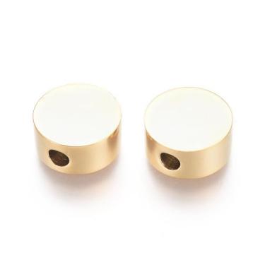 Imagem de Ipotkitt 10 peças de contas redondas planas de aço inoxidável 304 de cor dourada para fazer joias faça-você-mesmo, artesanato, pulseira, colar, brincos, suprimentos de miçangas