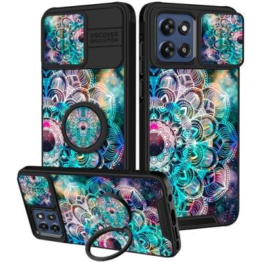 Imagem de Funermei Capa para Moto G Stylus 5G 2025 - Capa de telefone feminina bonita estética flor azul design exclusivo com capa de câmera e suporte de anel Funda para Motorola G Stylus 5G 2025