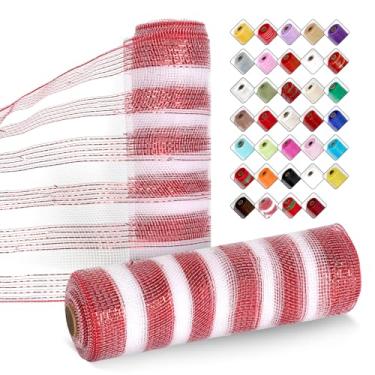 Imagem de ICOSHOW 2 rolos de fita de malha para guirlandas de 25,4 cm x 7,6 m, rolos de malha com folha metálica para Páscoa, Natal, festa, casamento, decoração de casa, projetos de artesanato e embrulho de