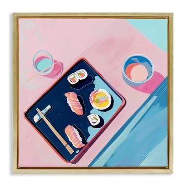 Imagem de Stupell Industries Sushi Me Food Tray Gold Framed Floater Canvas Wall Art Design por Walker Noble, 18 x 18