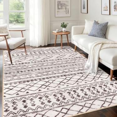 Imagem de KUTA Tapetes de área 12 x 18 cm, boêmio, marrom, creme, lavável, antiderrapante, estampa geométrica, ultramacia, envelhecido, tradicional, marroquino, para sala de estar, sala de jantar, quarto