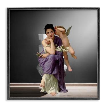 Imagem de Stupell Industries Vintage Lady & Cherub banheiro preto emoldurado giclée design de arte por Seven Trees Design, 61 x 61