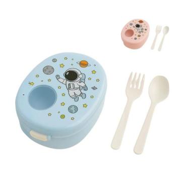 Imagem de Pote Lancheira/Marmita 2 Talher Infantil Plástico Tampa Visor Transpar