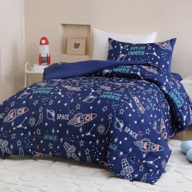 Imagem de Homilay Conjunto de edredom infantil para crianças, meninos, meninas, 4 peças, colcha macia para todas as estações, foguete espacial
